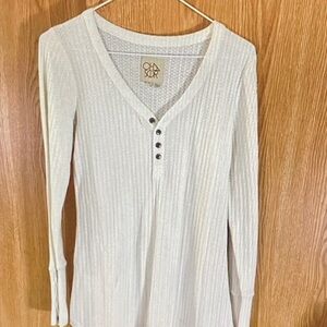 Chaser Cream Ribbed Henley Long Sleeve Top